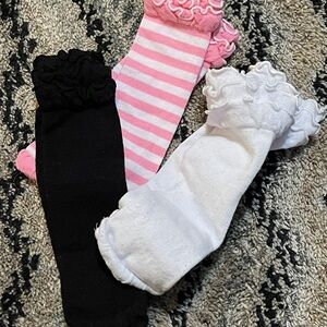 Ruffled Kids Leg Warmers - Black, Pink, and White